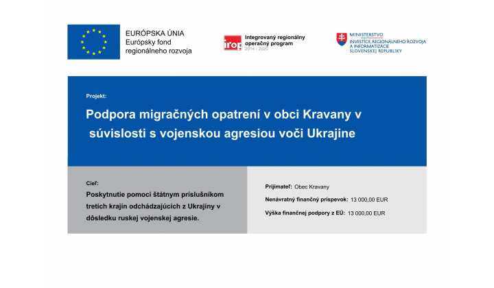  Podpora migračných opatrení v obci Kravany v súvislosti s vojenskou agresiou voči Ukrajine