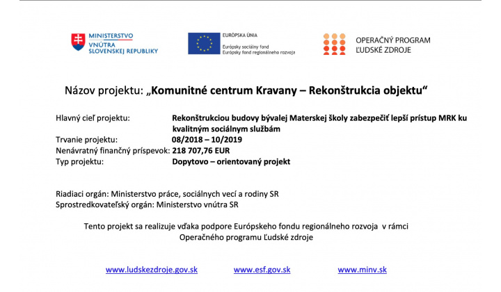Fotka pre článok Komunitné centrum Kravany - Rekonštrukcia objektu
